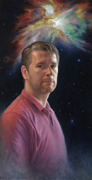 Portrait of Rene, with the Orion Nebula on the background. By portrait painter Els Vink.
